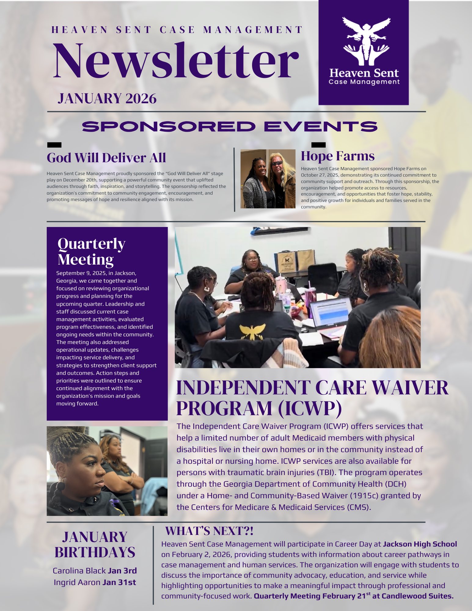 Service Management Newsletter Heaven Sent Case Management | ICWP Services